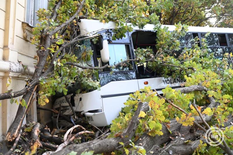 Iskolaépületnek hajtott egy busz Szolnokon