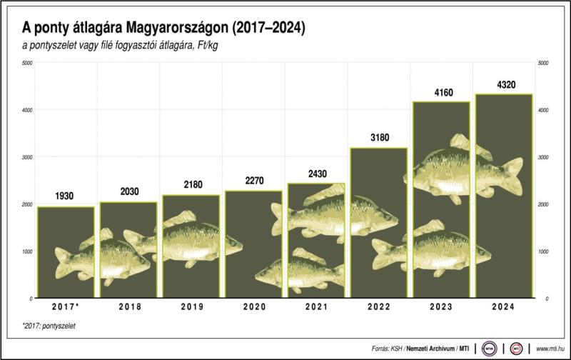 A ponty átlagára Magyarországon (2017-2024)