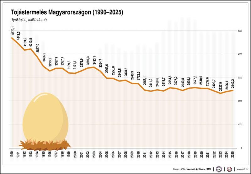 Tojástermelés Magyarországon (1990-2025)